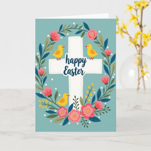 Floral Teal Bird Circle Card カード (黄色い花)