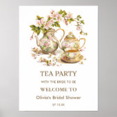 Floral TeaParty Time for Tea Bridal Shower Welcome ポスター (正面)