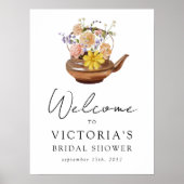 Floral Teapot Bridal Shower Welcome Sign ポスター (正面)