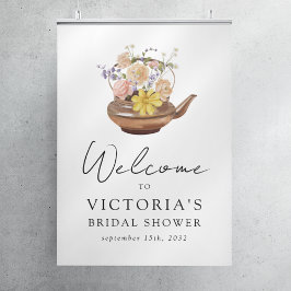 Floral Teapot Bridal Shower Welcome Sign ポスター