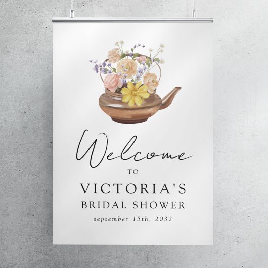 Floral Teapot Bridal Shower Welcome Sign ポスター