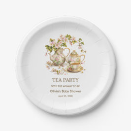 Floral Teapot Tea Party Time for Tea Baby Shower  ペーパープレート