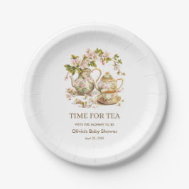 Floral Teapot Time for Tea Baby Shower  ペーパープレート