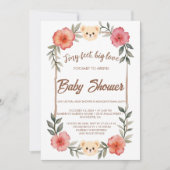  Floral Teddy Bear Baby Shower Invitation Neutral  招待状 (正面)