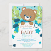  Floral Teddy Bear Baby Shower Invitation Neutral  招待状 (正面)