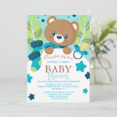  Floral Teddy Bear Baby Shower Invitation Neutral  招待状 (スタンド正面)