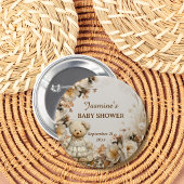 Floral Teddy Bear Baby Shower Party Button 缶バッジ