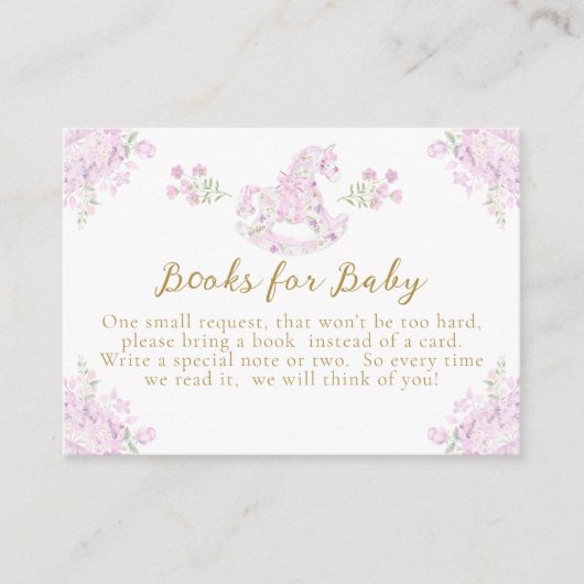 Floral Teddy Bear Toile Girl Shower Books エンクロージャーカード (正面)