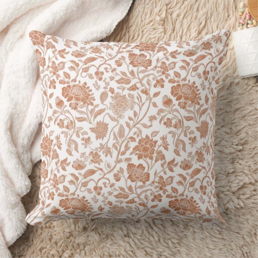 Floral Terracotta Toile Pattern クッション (ブランケット)