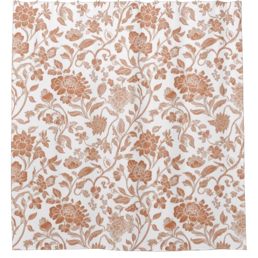Floral Terracotta Toile Pattern シャワーカーテン (正面)