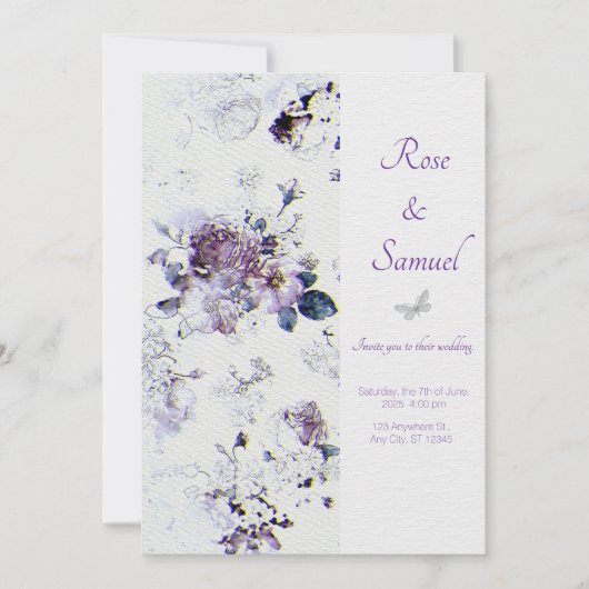 Floral Textured Paper Elegant Wedding Invitation 招待状 (正面)