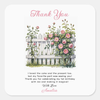 Floral Thank You Card for First Birthday  スクエアシール