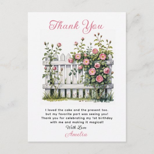 Floral Thank You Card for First Birthday ポストカード (正面)