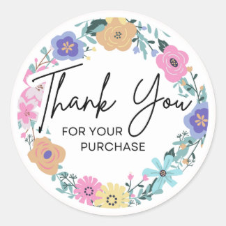 Floral Thank You for Your Purchase Sticker ラウンドシール