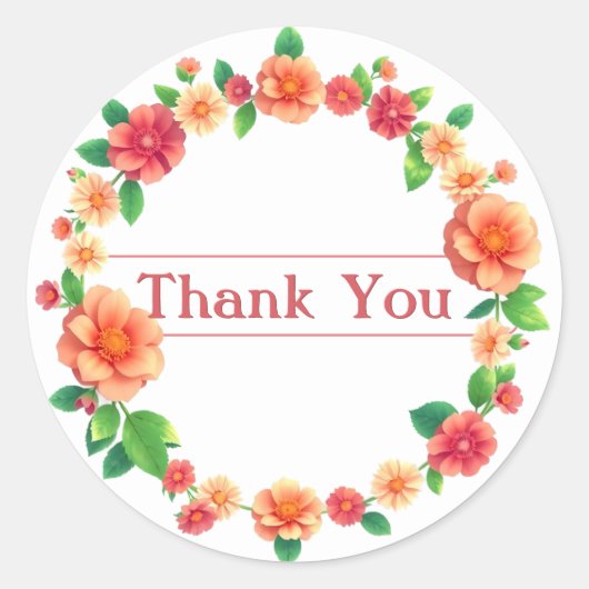 Floral Thank You Sticker ラウンドシール (正面)