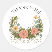 Floral Thank You Sticker — Watercolor Half‑Crown ラウンドシール (正面)