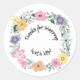 Floral "Thanks for Shopping with Us" Sticker ラウンドシール