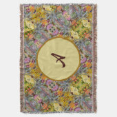 Floral Thistle Colorful Monogrammed Boho Chic スローブランケット (正面縦)