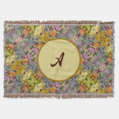 Floral Thistle Colorful Monogrammed Boho Chic スローブランケット (正面)