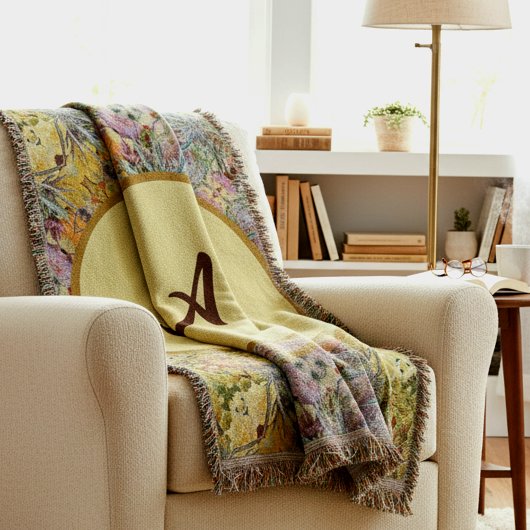 Floral Thistle Colorful Monogrammed Boho Chic スローブランケット