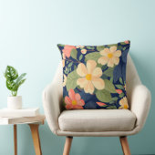 Floral Throw Pillow Navy Peach Pink Botanical Gard クッション (椅子)