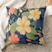Floral Throw Pillow Navy Peach Pink Botanical Gard クッション (ブランケット)
