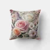 Floral Throw Pillow with Pink and White Roses クッション (裏面)