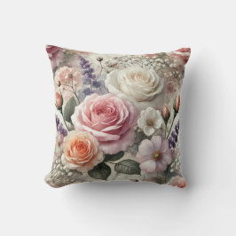 Floral Throw Pillow with Pink and White Roses クッション