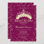 Floral Tiara Diamonds Princess Sweet 16 招待状 (正面/裏面)