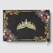 Floral, Tiara & Gold Leaves - Black ゲストブック (裏面)