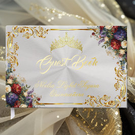 Floral, Tiara & Gold Leaves - White Pearl ゲストブック