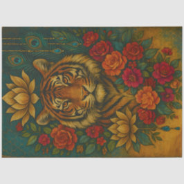 Floral Tiger Portrait – Botanical Animal Decoupage 薄葉紙