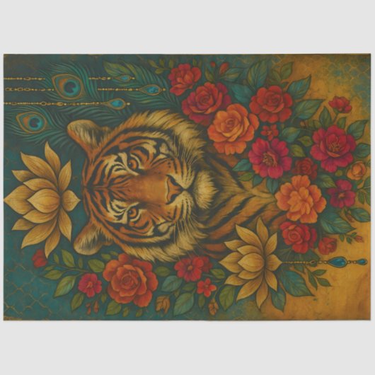 Floral Tiger Portrait – Botanical Animal Decoupage 薄葉紙 (正面)