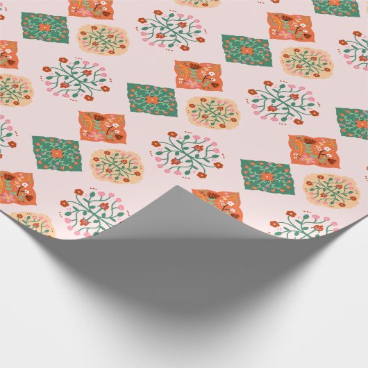 Floral Tile Wrapping Paper | Folk Garden Pattern G ラッピングペーパー (角)