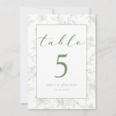 Floral Toile Green Wedding Table Card 招待状 (正面)