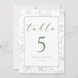 Floral Toile Green Wedding Table Card 招待状