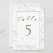 Floral Toile Green Wedding Table Card 招待状 (裏面)