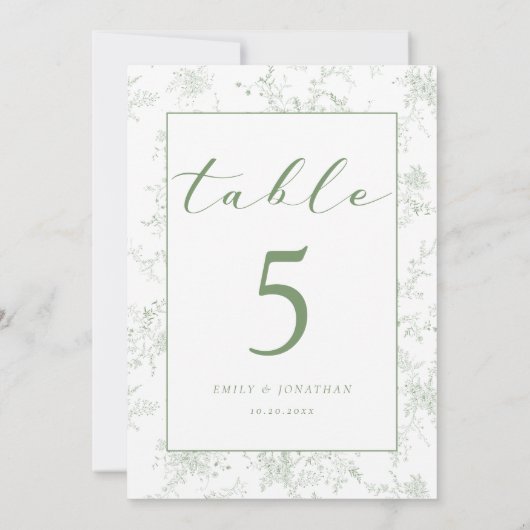 Floral Toile Green Wedding Table Card 招待状 (裏面)
