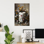 Floral Toilet Paper Roll Print, Dark Academia ポスター (ホームオフィス)