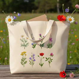Floral tote bag, canvas tote bag with wildflowers ラージトートバッグ