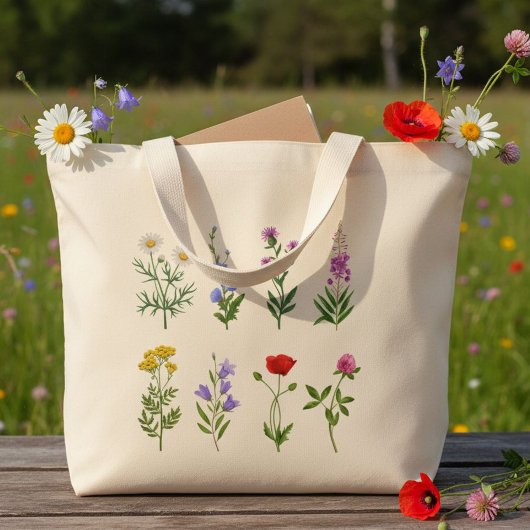 Floral tote bag, canvas tote bag with wildflowers ラージトートバッグ