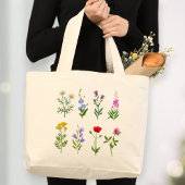 Floral tote bag, canvas tote bag with wildflowers ラージトートバッグ