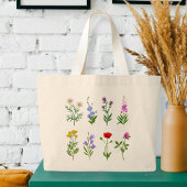 Floral tote bag, canvas tote bag with wildflowers ラージトートバッグ