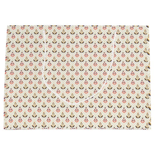 Floral tote bag design with beige background  ラージペーパーバッグ (正面)