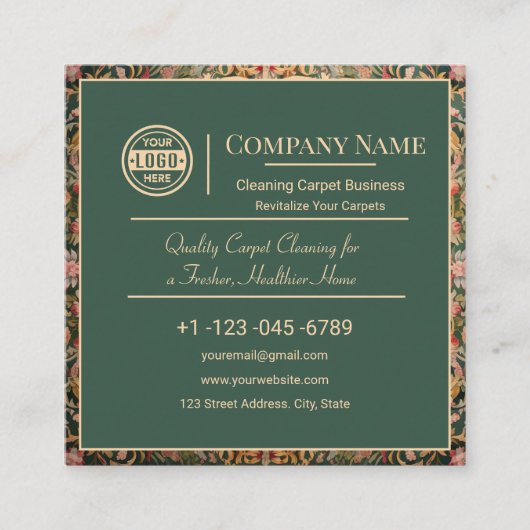 Floral Traditional Oriental Carpet Cleaning  スクエア名刺 (正面)