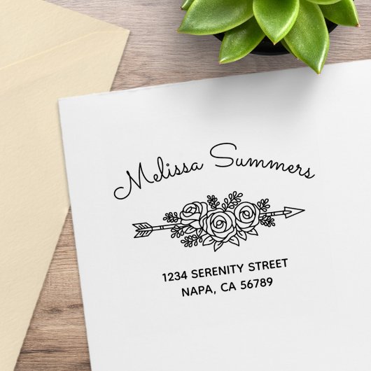 Floral Tribal Arrow, Rose Flowers Address 6 ラバースタンプ