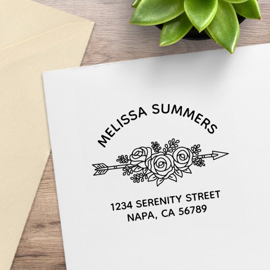 Floral Tribal Arrow, Rose Flowers Arch Address ラバースタンプ