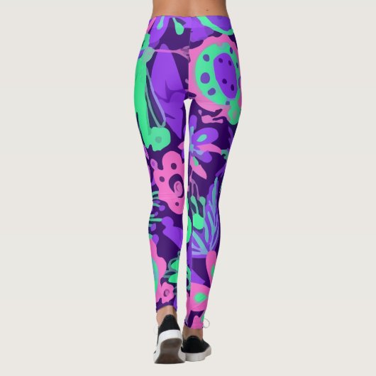 Floral Tropical Neon Colors Bright レギンス (裏面)