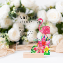 Floral Tropical Paradise Flamingo Bridal Shower アクリル招待状