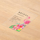 Floral Tropical Paradise Flamingo Bridal Shower アクリル招待状 (レイダウン)
